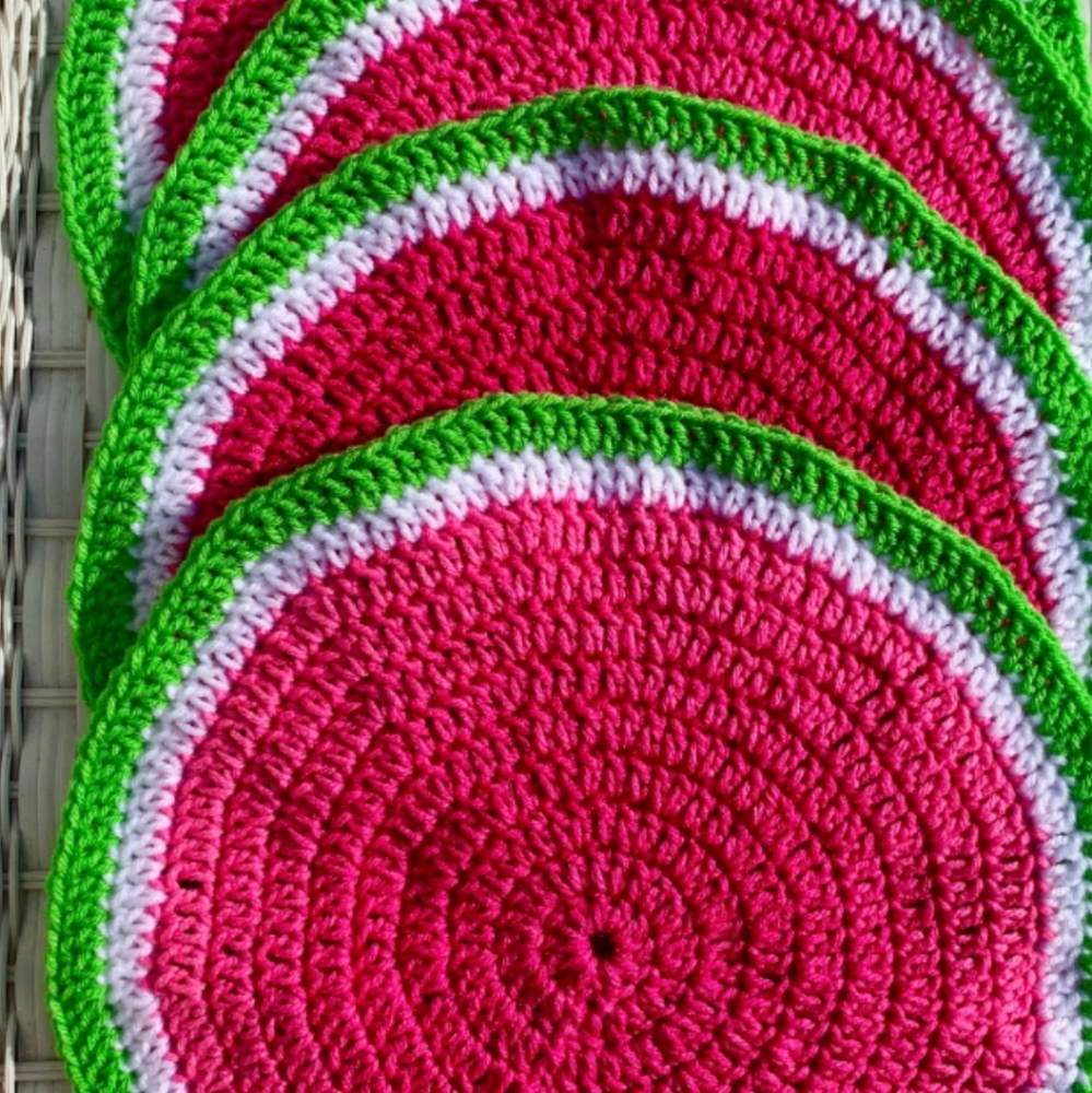 Watermelon placemats set of four, handmade crochet